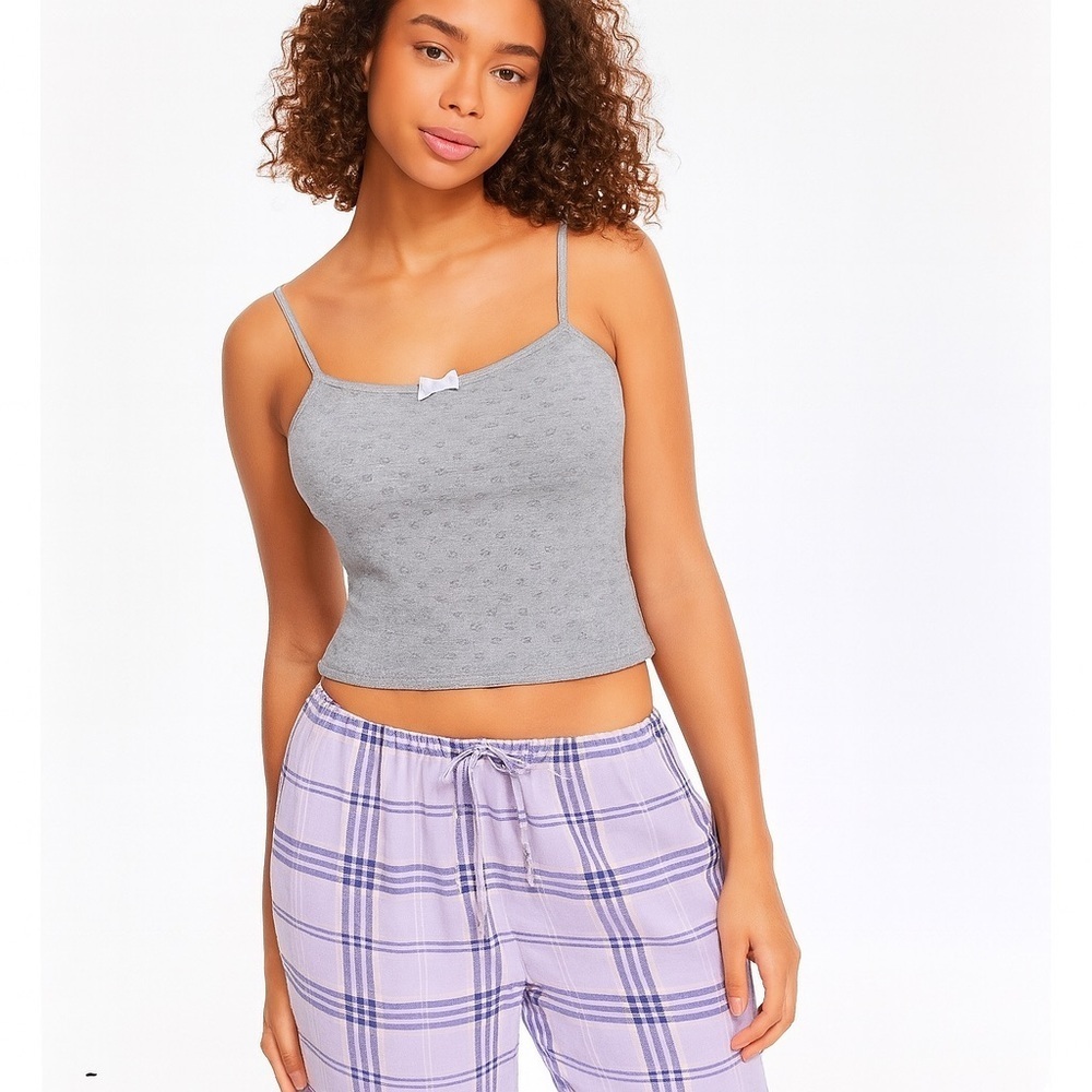 Selfie by Self Esteem Heather Grey Eyelet Camisole Tank Top XL NWT